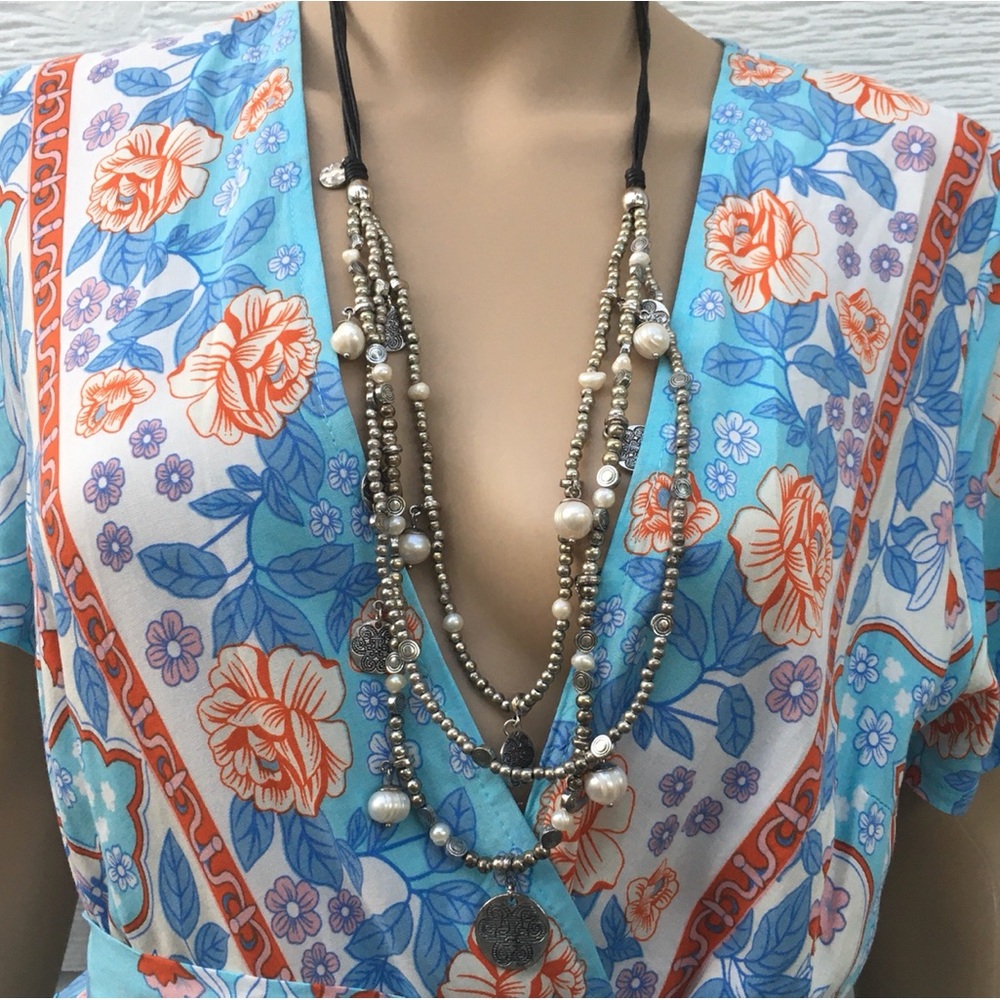 Mother of Pearl, Leather, Metal, Necklace by LIZOU